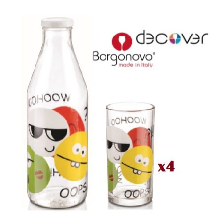 set 5 piezas botella tapa hermética, 4 vasos decover "borgonovo"