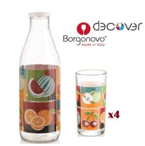 set 5 piezas botella tapa hermética, 4 vasos decover "borgonovo"