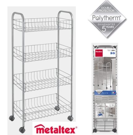 carro multiuso 4 niveles plata metalizada polytherm "metaltex"