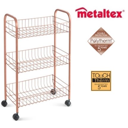 carrito multiusos 3 niveles lugano cobre cobre polytherm copper metallic "metaltex"
